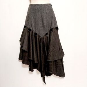 Asymmetric Layered Midi Skirt in Charcoal Gray